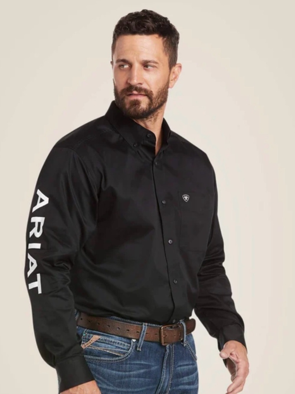 Ariat Black Long-Sleeve Button-Down Shirt with Sleeve Logo